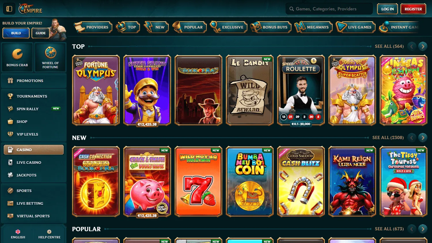 MyEmpire Casino games lobby on a desktop screen